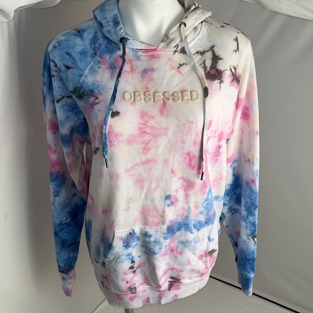 PacSun Tie Dyed Obsessed multicolor front pocket hoodie M